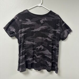 Athleta Womens 1X Camo Print Short Sleeve Crew Neck Tee Gray Black Camouflage